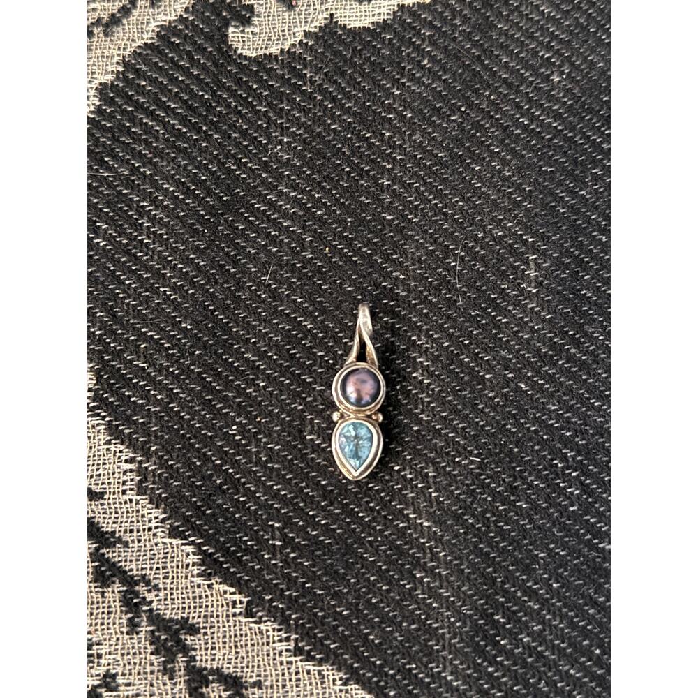 [Vintage] RARE 925 Sterling Silver Pearl Topaz Pendant